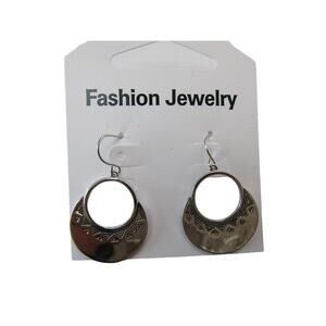 Silver Oval Geometric Open Dangly Earrings Triangle Hook Minimalist